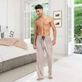 thumbnail image 2 of Men's Pajama Pants with Pockets Sleepwear Lounge Pants Stretch Casual Rose Gold and Golden Stripes, 2 of 6