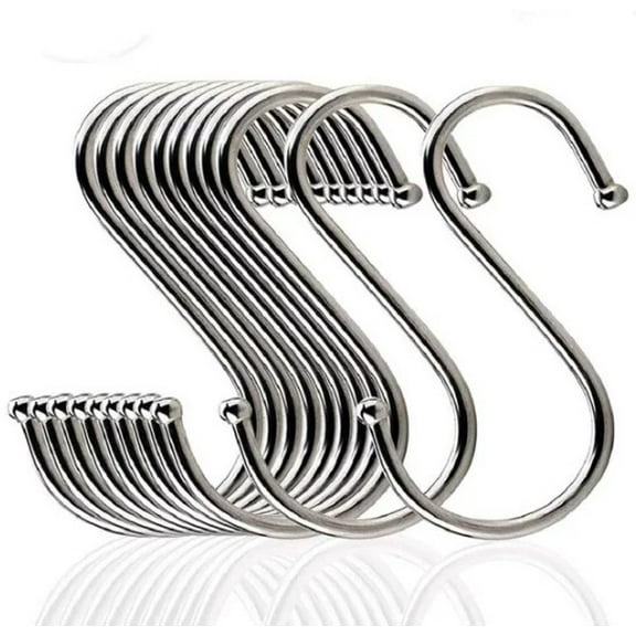 Heavy Duty S Hooks, Stainless Steel S Shaped Hooks for Hanging Kitchenware Pan Pots Utensils Closet Clothes Bags Towels Plants Kit