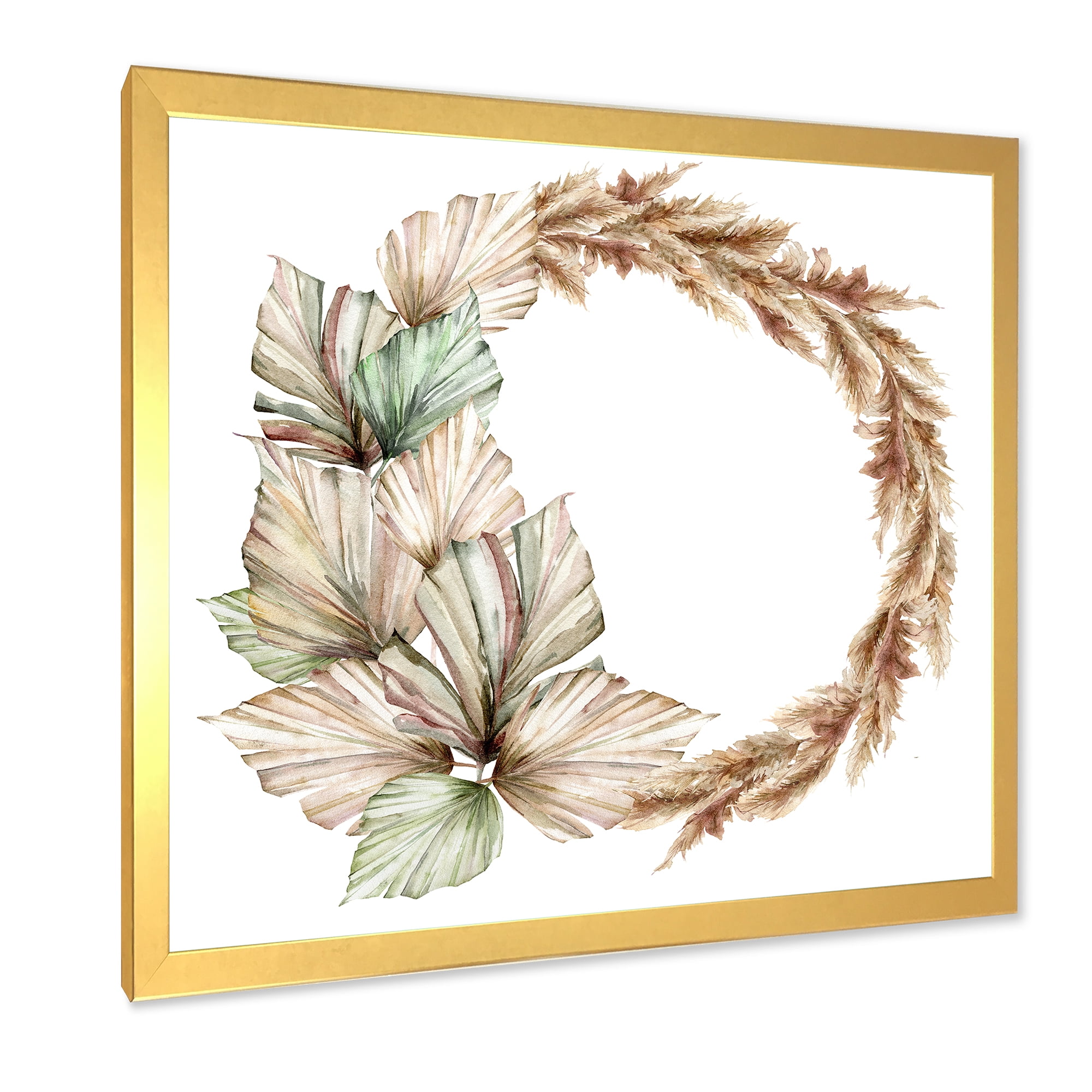 Designart 'Dry Palm Leaves and Pampas Grass With Wreath' Traditional Framed Art Print