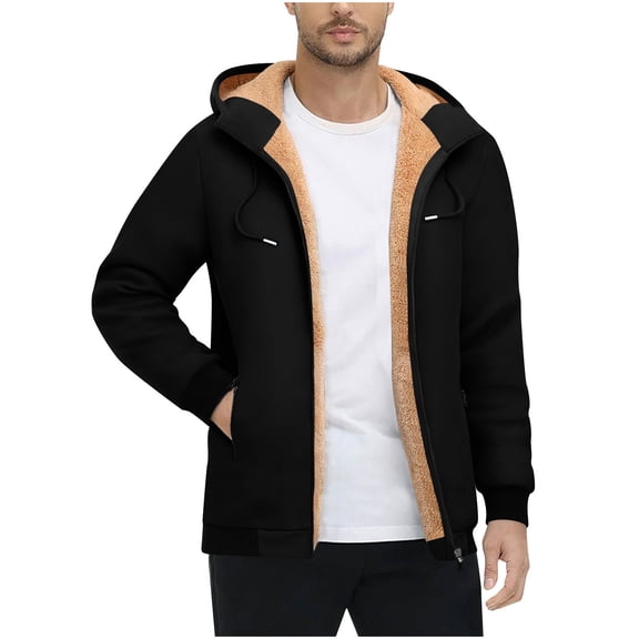 Yievot Men's Sherpa Lined Zip Up Hoodies Thick Fleece Heavyweight Jacket Winter Thermal Zipper Sweatshirt with Pocket