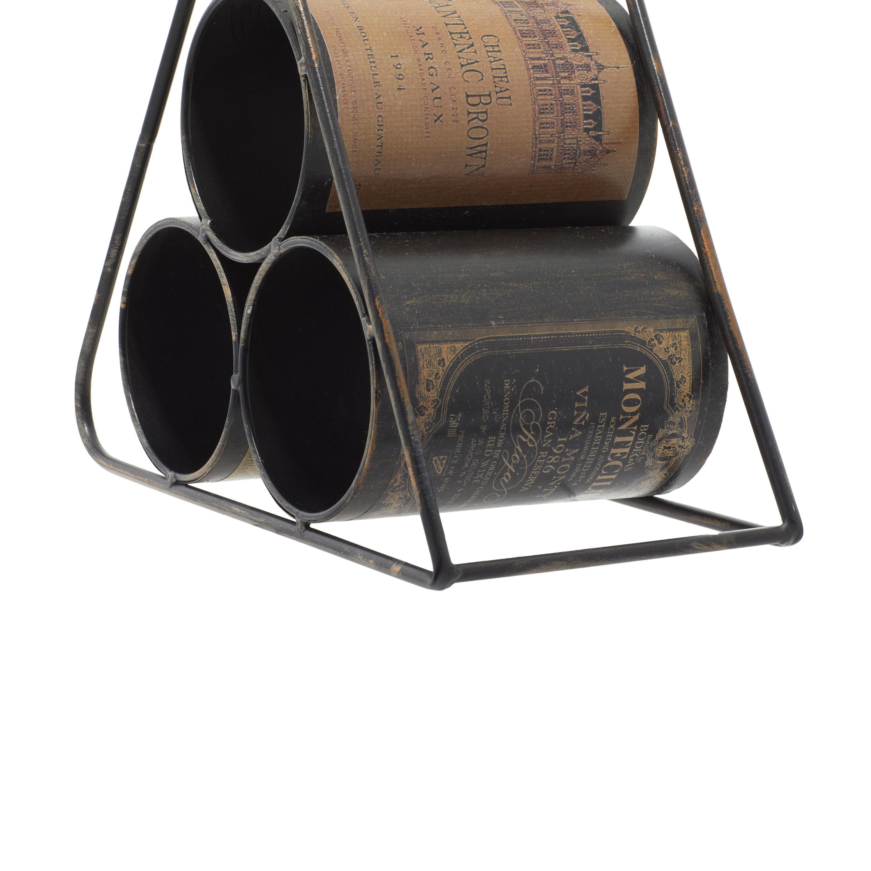 DecMode 11" x 10" Black Metal 3 Bottles Wine Rack, 1-Piece