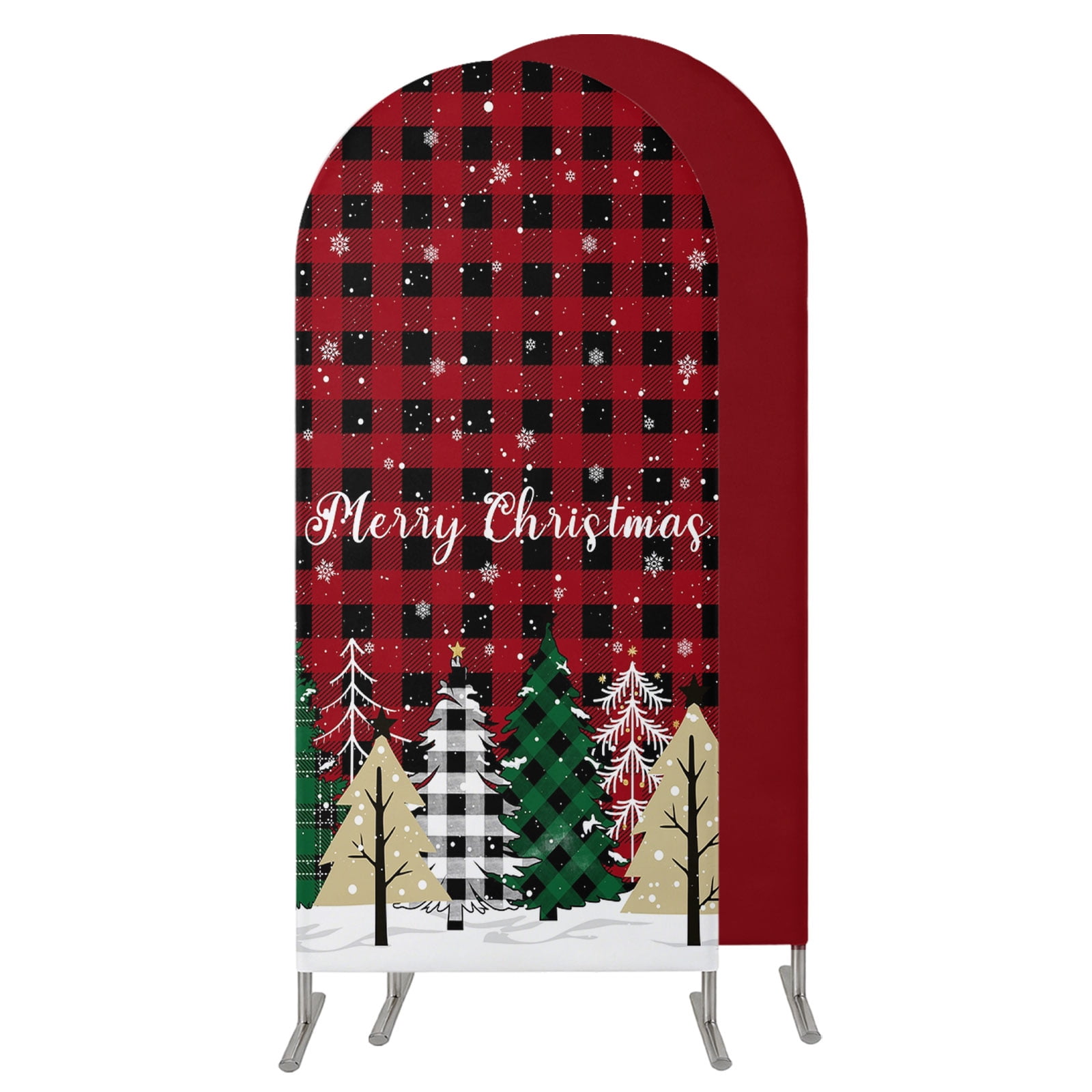 6.6FT Arch Backdrop Covers Christmas Tree Wedding Arch Cover Stretchy Red Black Checkered Xmas Tree Winter Snowflake Chiara Arches Backdrop Stand Covers for Birthday Baby Shower Party Banquet Decor