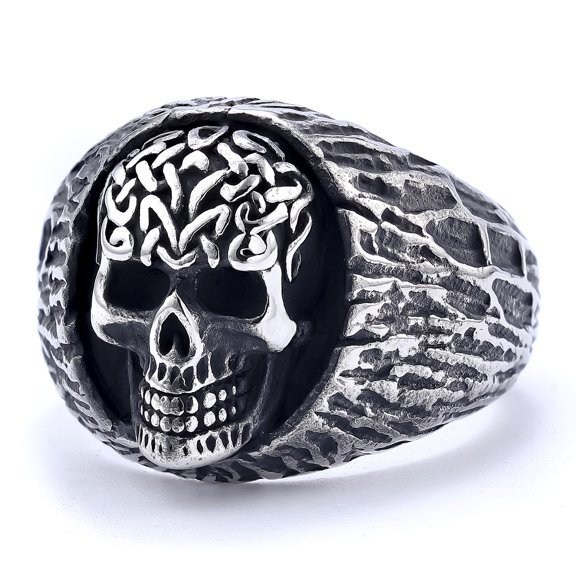 Men Rings 14K White Gold Retro Punk Skull Rock Party for Biker Male Boyfriend Jewelry Best Gift