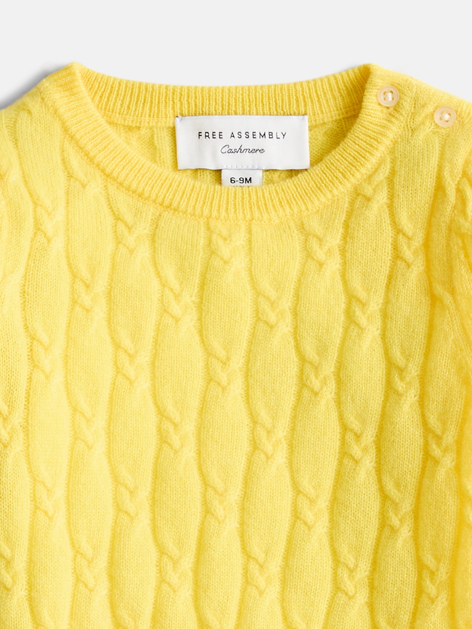 Free Assembly Baby Girls' Cashmere Cable Knit Sweater with Puff Sleeves, Sizes 6/9M-18M