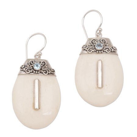 NOVICA Bone and blue topaz dangle earrings, 'Sacred Pebbles'
