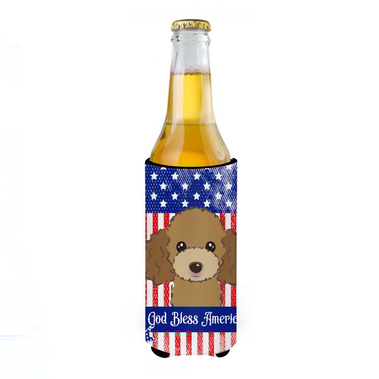 thumbnail image 2 of Carolines Treasures God Bless American Flag with Chocolate Brown Poodle Michelob beverage Insulator for slim cans Slim, 2 of 3