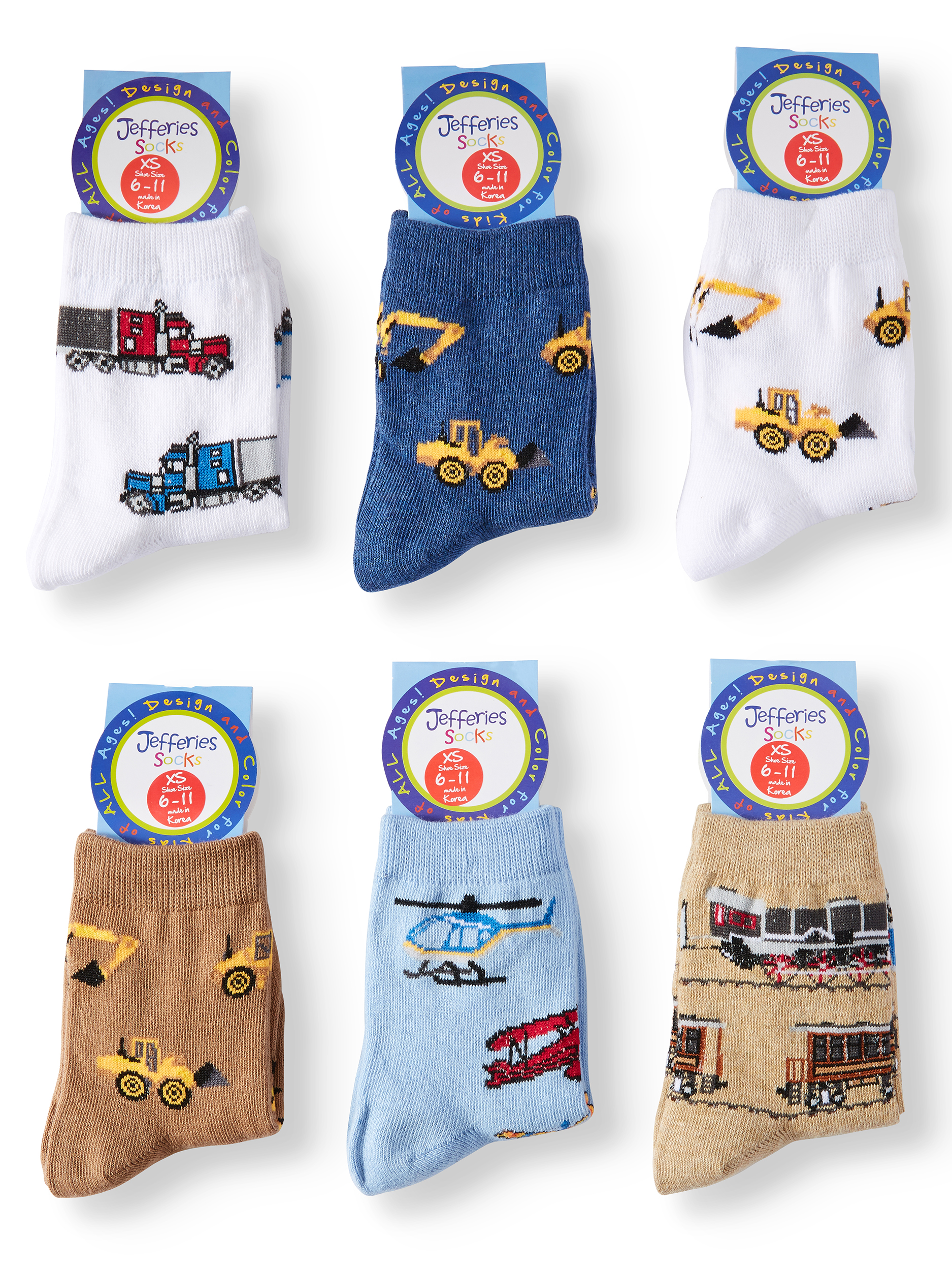 Jefferies Socks Kids Socks, 6 Pack Printed Cotton Crew Socks (Little Kids & Big Kids)