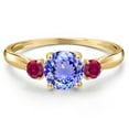 thumbnail image 3 of Gem Stone King 10K Yellow Gold Blue Tanzanite and Red Created Ruby 3-Stone Ring for Women | 1.18 Cttw | Round 6MM | Gemstone December Birthstone | Size 8, 3 of 6