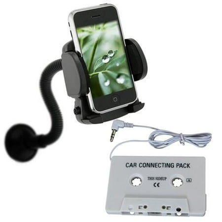 Insten Car Phone Holder Mount + 3.5mm Stereo Aux Audio Music Cassette Adapter with 3' Cord for Smartphone Android Cell Phone Apple