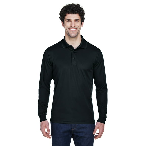 CORE365 88192 Men's Pinnacle Performance Long Sleeve Piqué Polo-Black-3XL