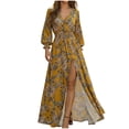 thumbnail image 2 of Sokhug Womens Summer V Neck Print Dress, Lantern Sleeve Split Hem Flowy Swing Maxi Dress Casual Long Dresses, 2 of 5