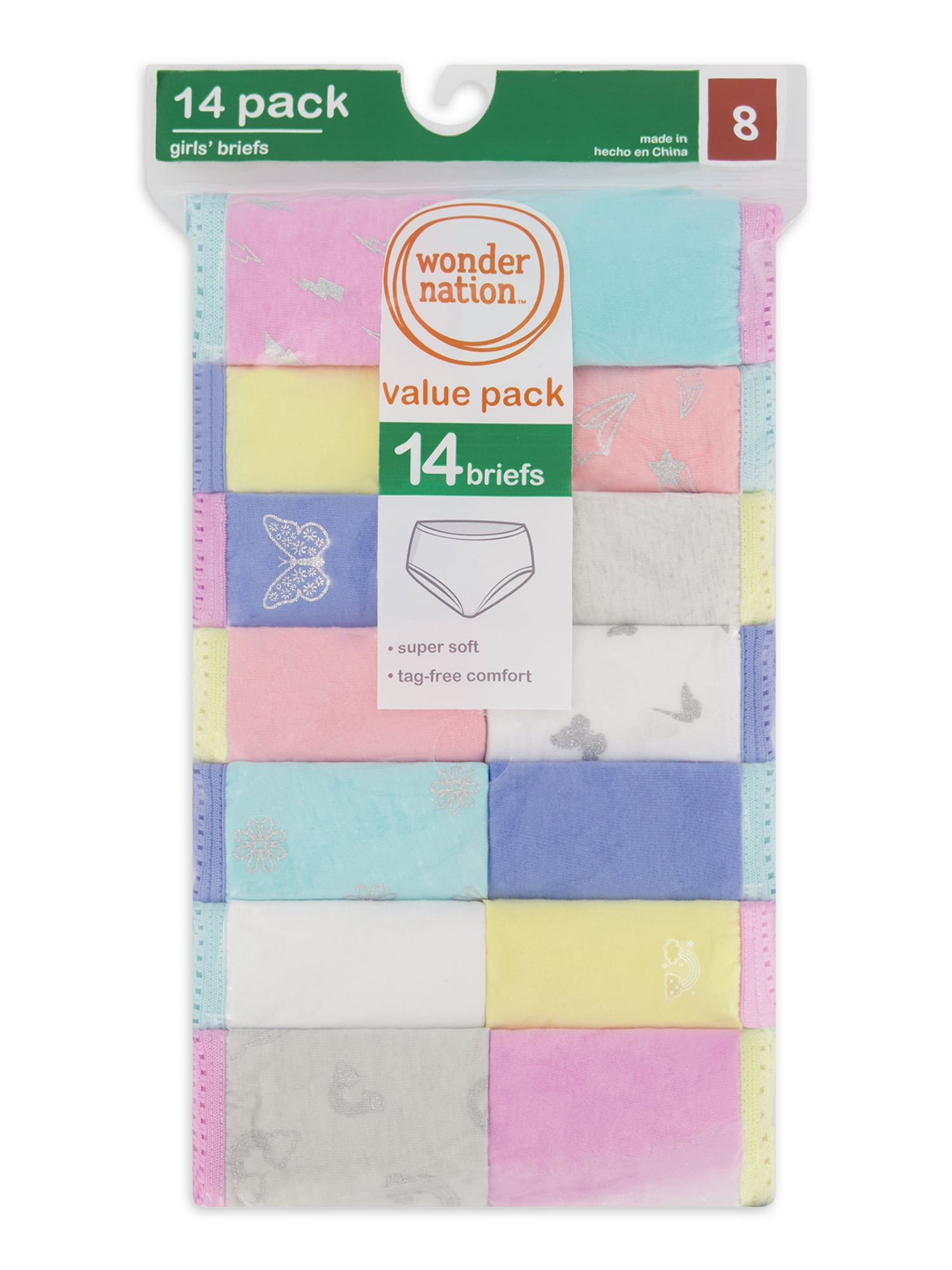 Wonder Nation Girls Cotton Brief Underwear, 14-Pack, Sizes 4-18