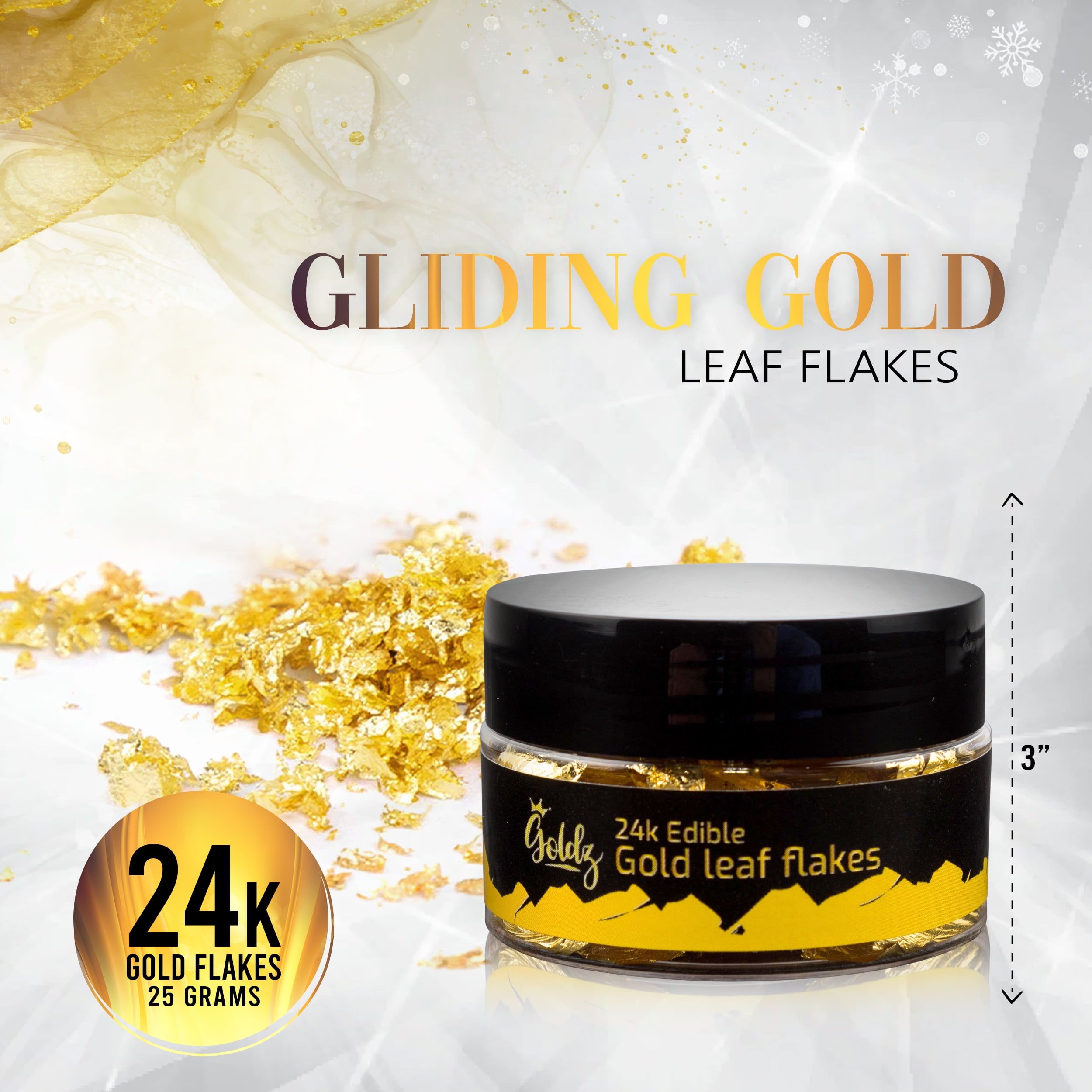 goldz: 24 Karat Edible Gold Leaf- Gold Foil Flakes for Cake Decorations,  Glitter for Drinks and Cocktails, Chocolate Making and More 30ml 
