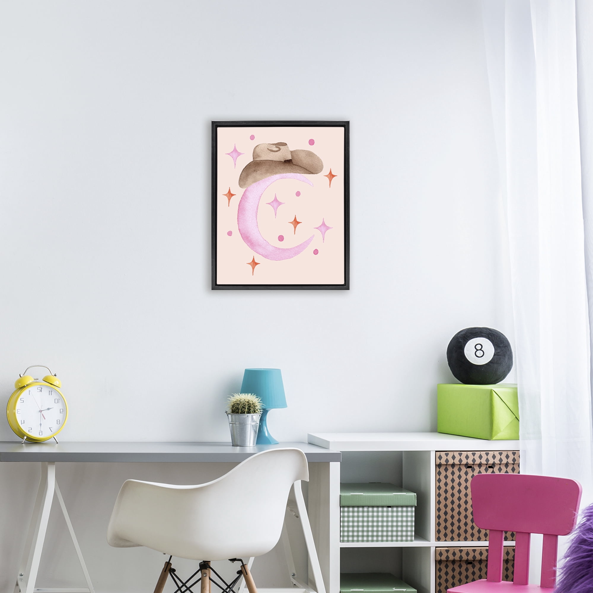 Moon Cowgirl Hat Black Framed Floater Canvas Wall Art, design by Nina Jacobs