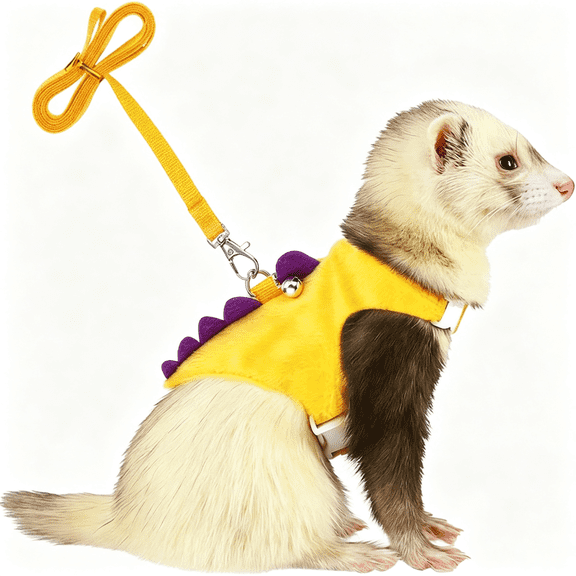 AOMRCOL Ferret Harness and Leash Set Small Animals Vest Harness with Safe Bell Dinosaur Shaped Leash Set for Baby Rabbit Guinea Pig Teacup Chihuahua Mouse and Other Small Pet (Yellow)
