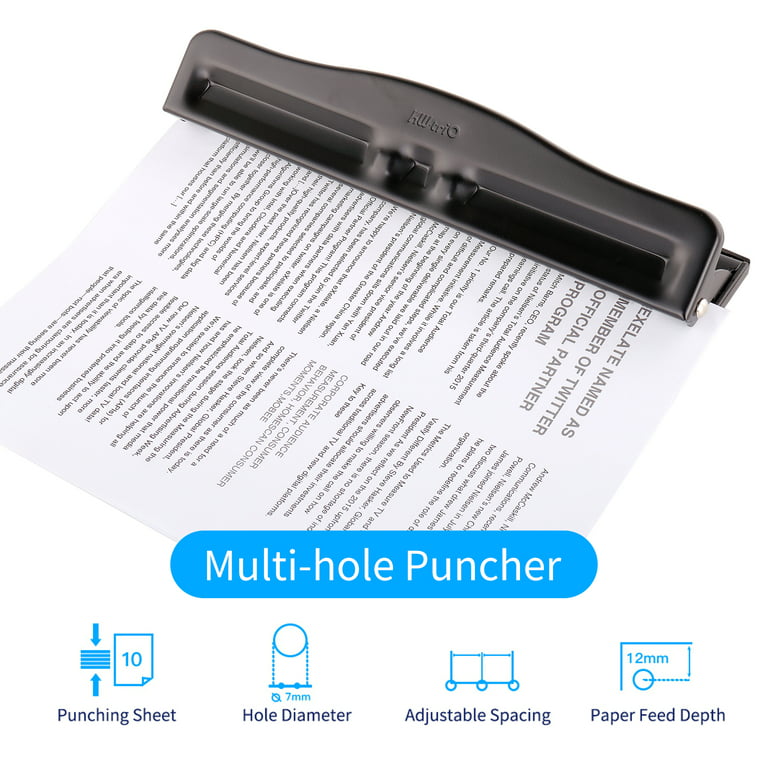 Kw-trio Portable 4 Hole Punch Handheld Metal Hole Puncher 10 Sheet Capacity 7mm Aperture Paper Punch for A4 A5 A7 A6 B5 Notebook Scrapbook Diary