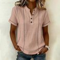 thumbnail image 2 of kaondbfi Women's Stripe Button V Neck Fashion Casual T Shirt Short Sleeve Regular Fit Spring Summer Daily Top Womens Essentials Fashion Clothing, 2 of 6