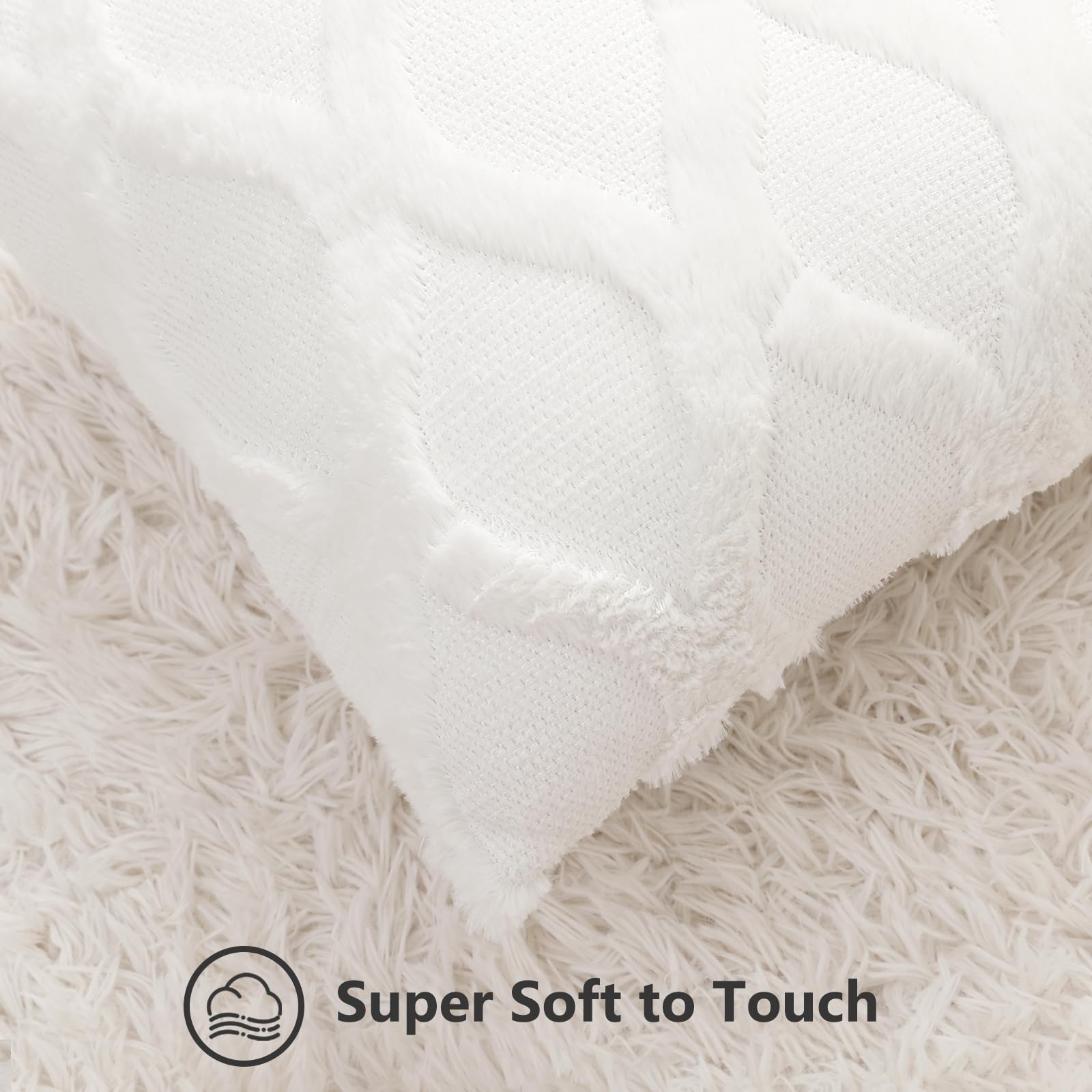 decorUhome 18x18 Faux Fur Throw Pillow Covers, Set of 2, Cream photo 2