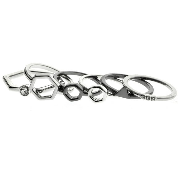 Mi Amore Stackable Hexagon Multiple-Ring-Set Silver-Tone & Black Size 9.00