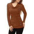 thumbnail image 1 of Women's Cowl Neck Long Sleeves Buttons Decor Ruched Top, 1 of 6