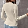 thumbnail image 6 of QUNYINEY Long Sleeve Shirts for Women Trendy Casual Solid Beige V-Neck Tops Slim Pullover Ribbed Drop Shoulder T-Shirts, 6 of 7