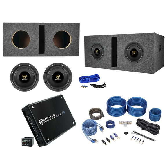 2) Rockville W65K9D4 6.5" 1000w Car Subwoofers Vented Box Mono Amplifier Amp Kit