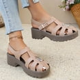 thumbnail image 3 of Gladiator Fisherman Sandals for Women Platform Lug Sole Hollow out Beach Shoes Closed Toe Glitter Rhinestone Buckle Ankle Strap Summer Dress Shoes Pink Size 7.5, 3 of 8