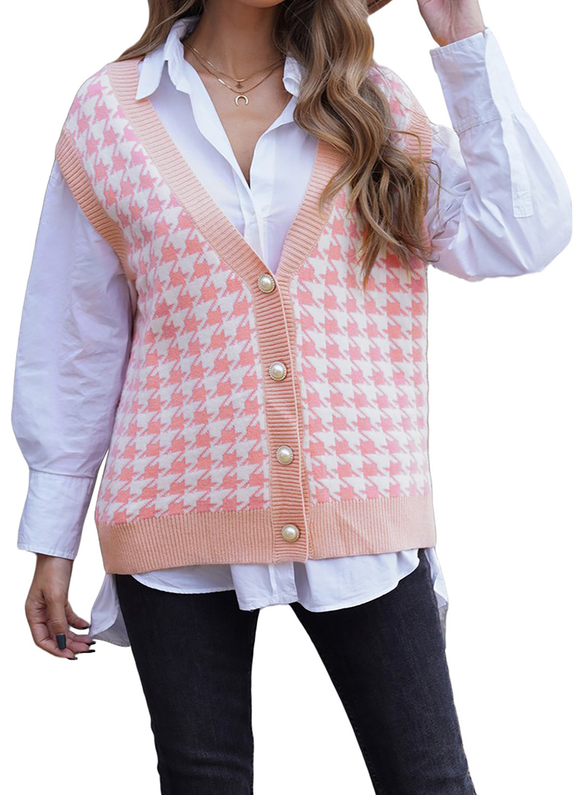 Dokotoo Women's Plaid Sweater Vest Sleeveless Button Down V Neck Winter