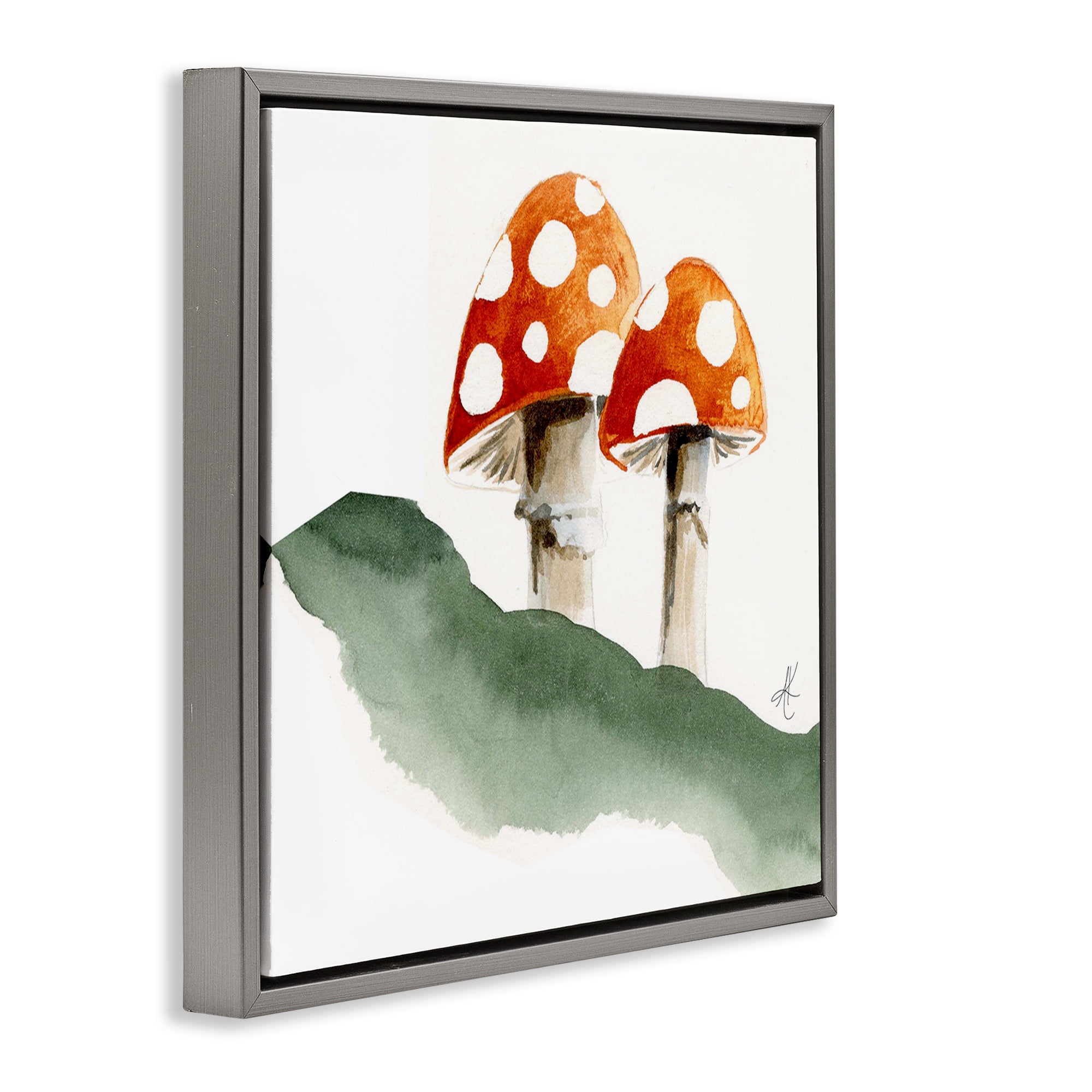 Stupell Industries Spotted Red Mushrooms Plants & Flowers Painting Gray Floater Framed Canvas Art Print Wall Art, 18 x 18