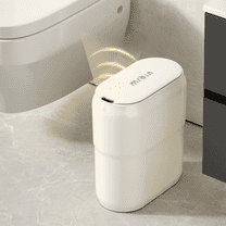 Slim Motion Sensor Trash Can for Bathroom, Automatic Compact Touchless Garbage Bin with Lid, 2.4 Gallon/9L Small Electric Waste Basket for Narrow Apartment Dorm Office, Kitchen, Bedroom, Cream White