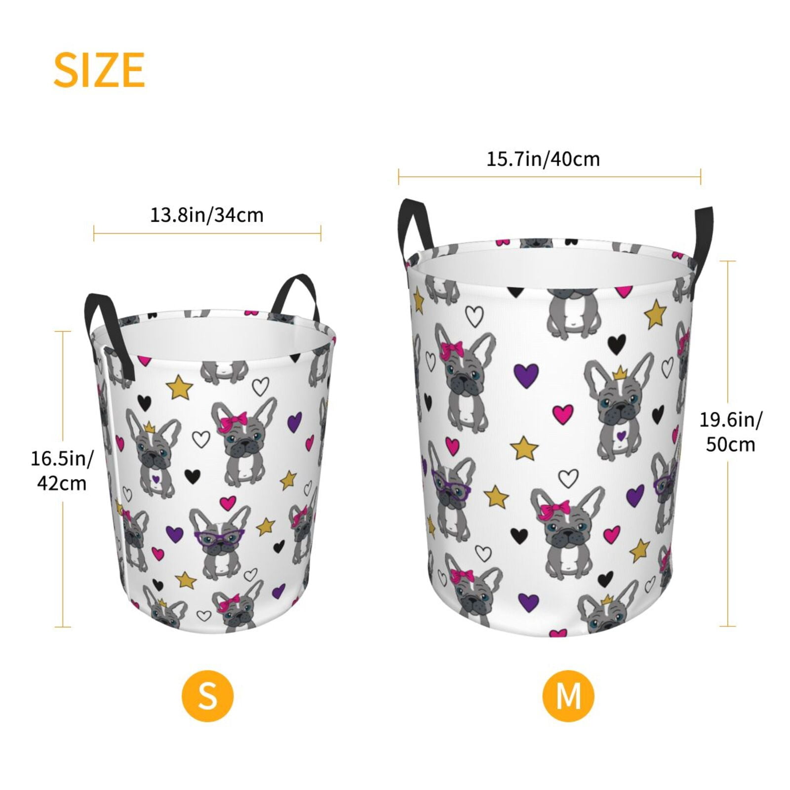 Large Laundry Basket with Handles - Cute French Bulldog Love Stars Kids Baby Dirty Clothes Laundry Hamper for Bedroom Aesthetic