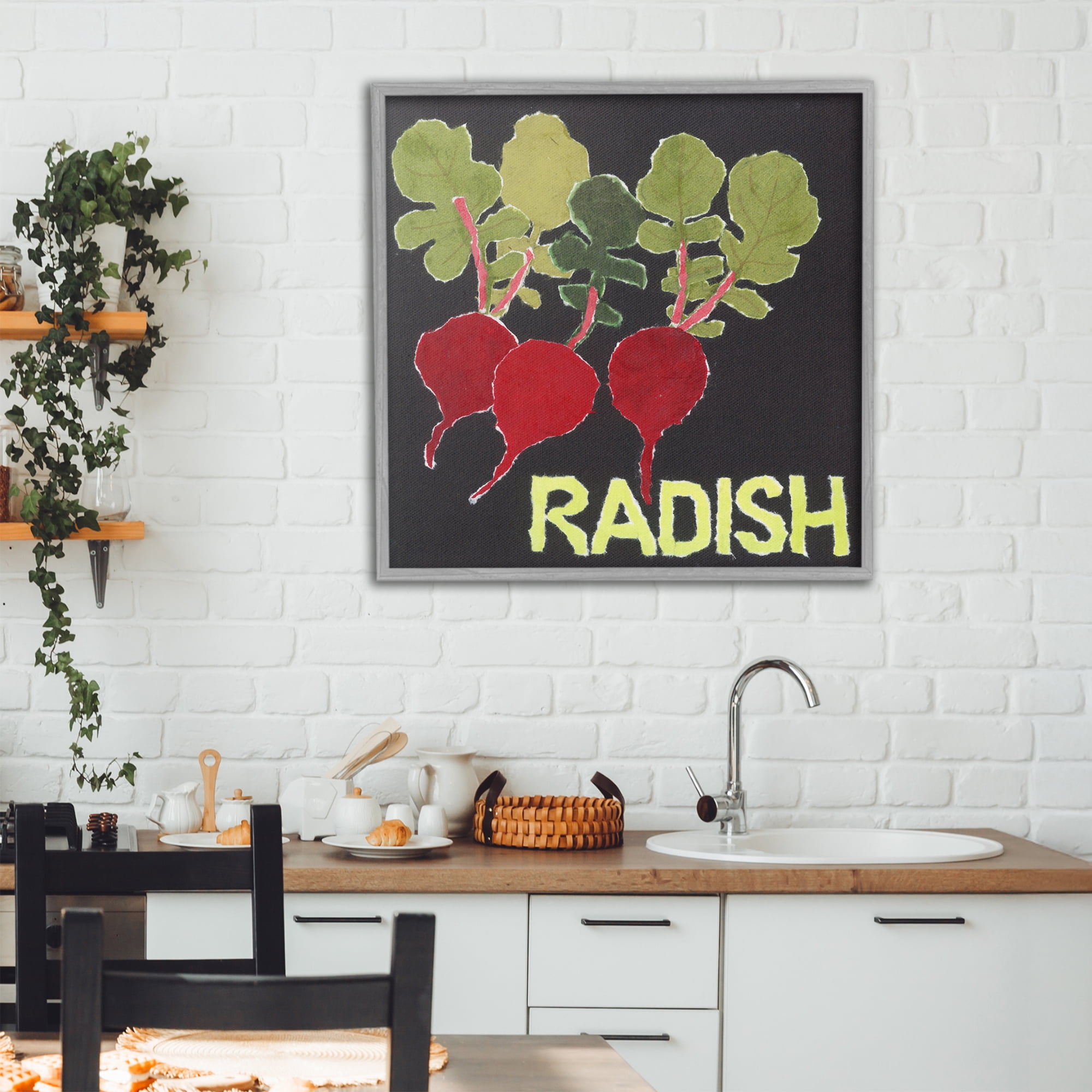 Stupell Industries Collaged Radish Vegetables Gray Framed Giclee Art, design by Nancy Overton