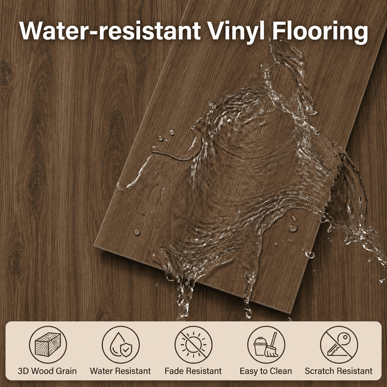 PVC Peel and Stick Flooring, 36"x6" Planks, 60 Pieces, Waterproof, Scratch Resistant, DIY Installation