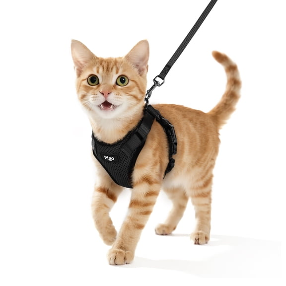 Pigo Cat Harness and Leash for Walking, Escape Proof Soft Adjustable Vest Harnesses for Cats, Easy Control Breathable Reflective Strips Jacket, Black