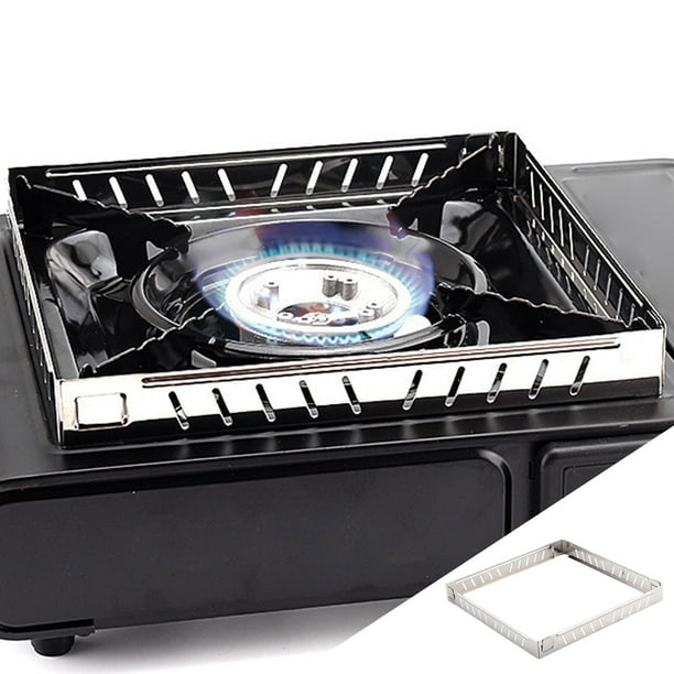 Estufa de Gas Portátil Cola Cassette de Gas Parabrisas Parrilla de Cocina Quemador Soporte Cortavient