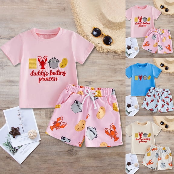 Boys Outfits Size 6-9 Months Toddler Baby Boy Summer Outfit Crab Lobster Embroidered Short Sleeve T-Shirts Plaid Shorts Infant Crawfish Clothes