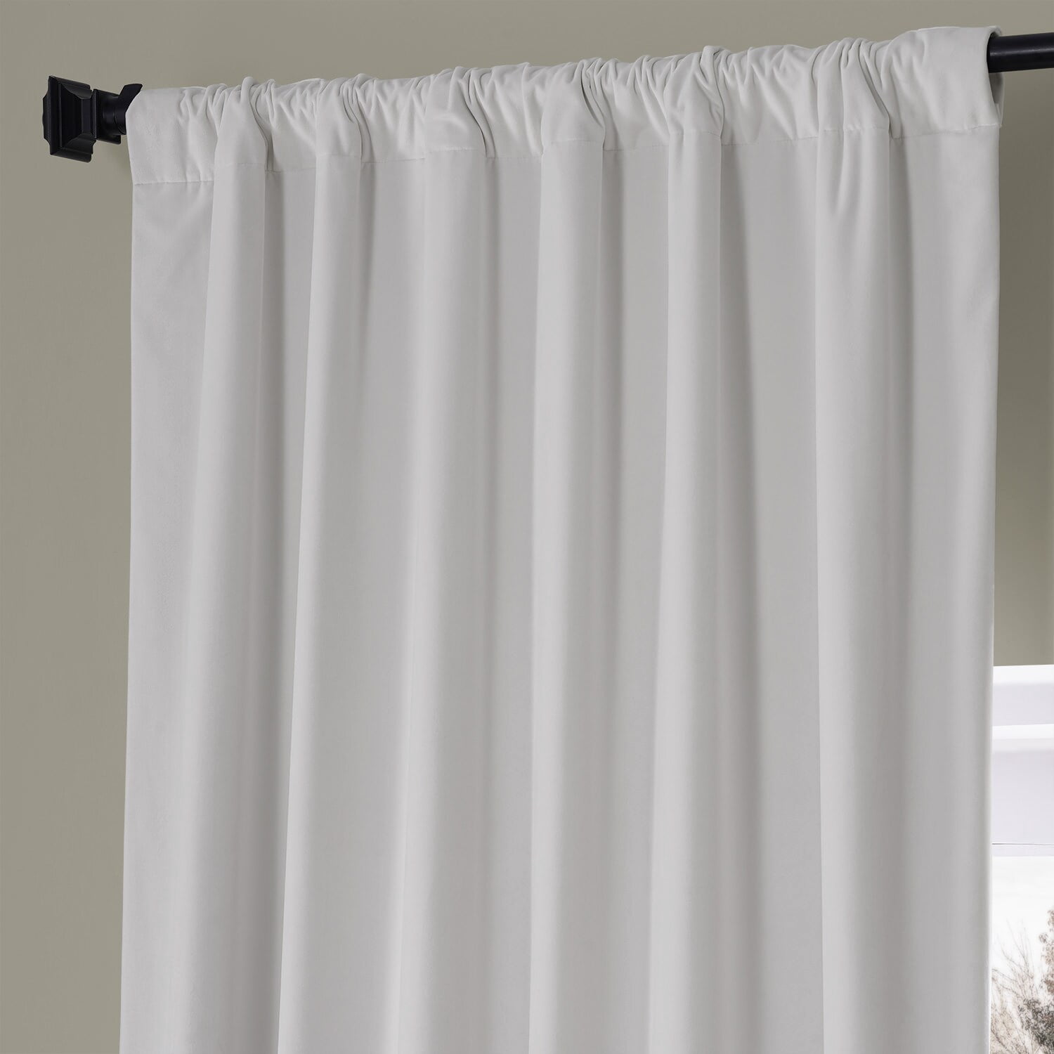Half Price Drapes Signature Misty White Plush Velvet Hotel Blackout Curtains (1 Panel), 50W X 96L