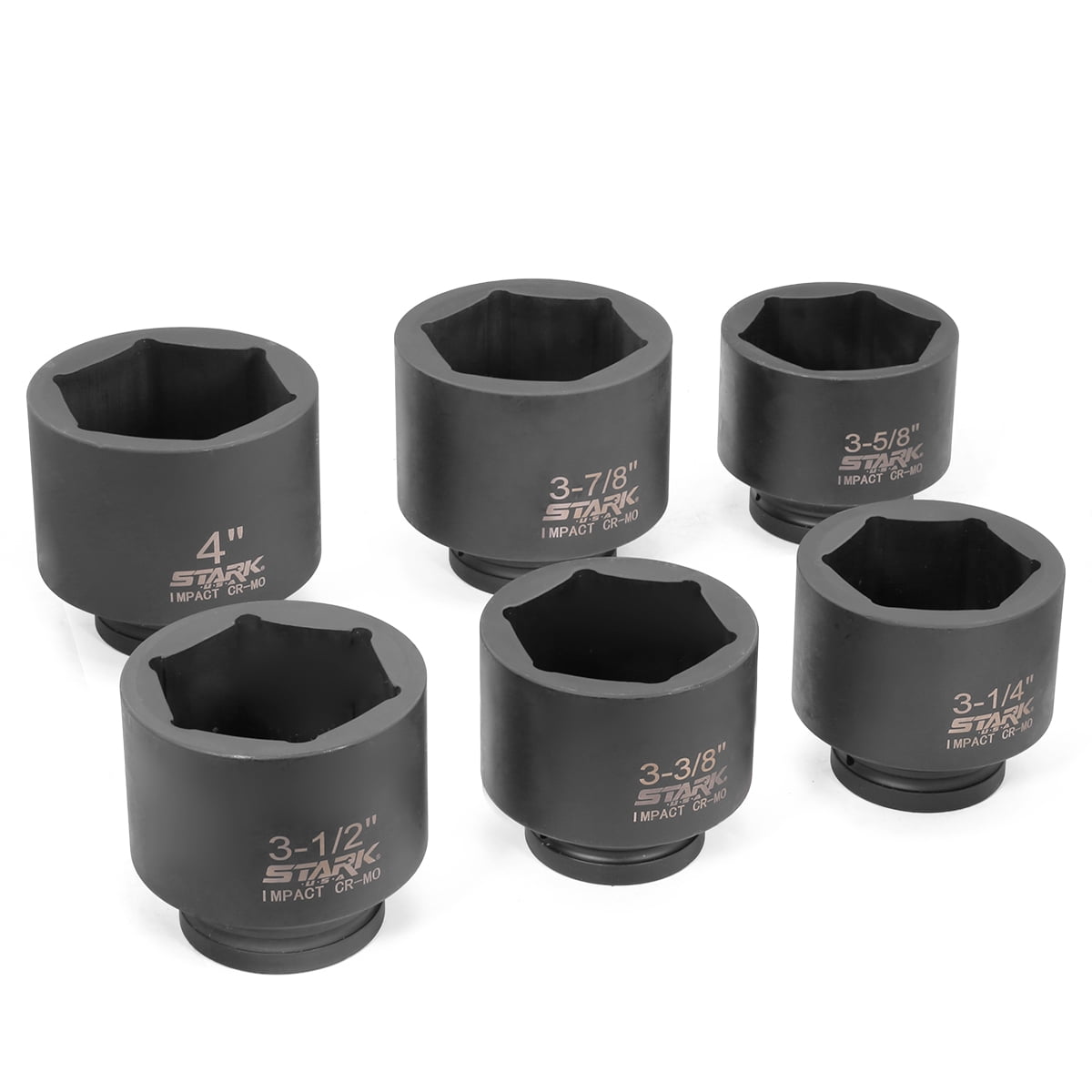 Stark USA 1" Drive 6PC Deep Impact Super Jumbo Socket Set, 6 Point SAE, 3-1/4" - 4", CrMo Steel