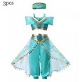 thumbnail image 3 of Disfraz de princesa Jasmine de Disney para niños y niñas, 3 piezas, vestido de Cosplay de Halloween, Elena, sirenita, fantasía, fiesta de Carnaval, 3 of 5