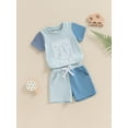 thumbnail image 3 of FEORJGP Kids Toddler Boys Summer Outfits 0 6M 12M 18M 2T 3T Infant Baby Short Sleeve T-Shirts Letter Print Contrast Color Tops Elastic Waist Shorts Lisual 2Pcs Clothes Set for Daily Vacation, 3 of 9