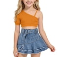 thumbnail image 2 of BXJX Girls Summer Outfit Sets, Sleeveless Cotton 2 Piece Causal T-Shirts and Denim Skirts Sets Yellow Size 6-7T, 2 of 9