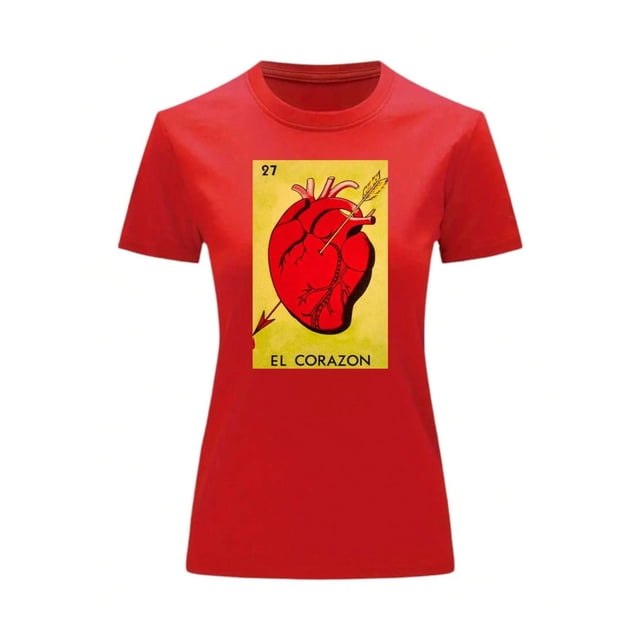 Playera Blusa El Corazon De La Loteria Mexicana Tradicion Mexicana Color Rojo Talla Chica Marca Emil SaEs