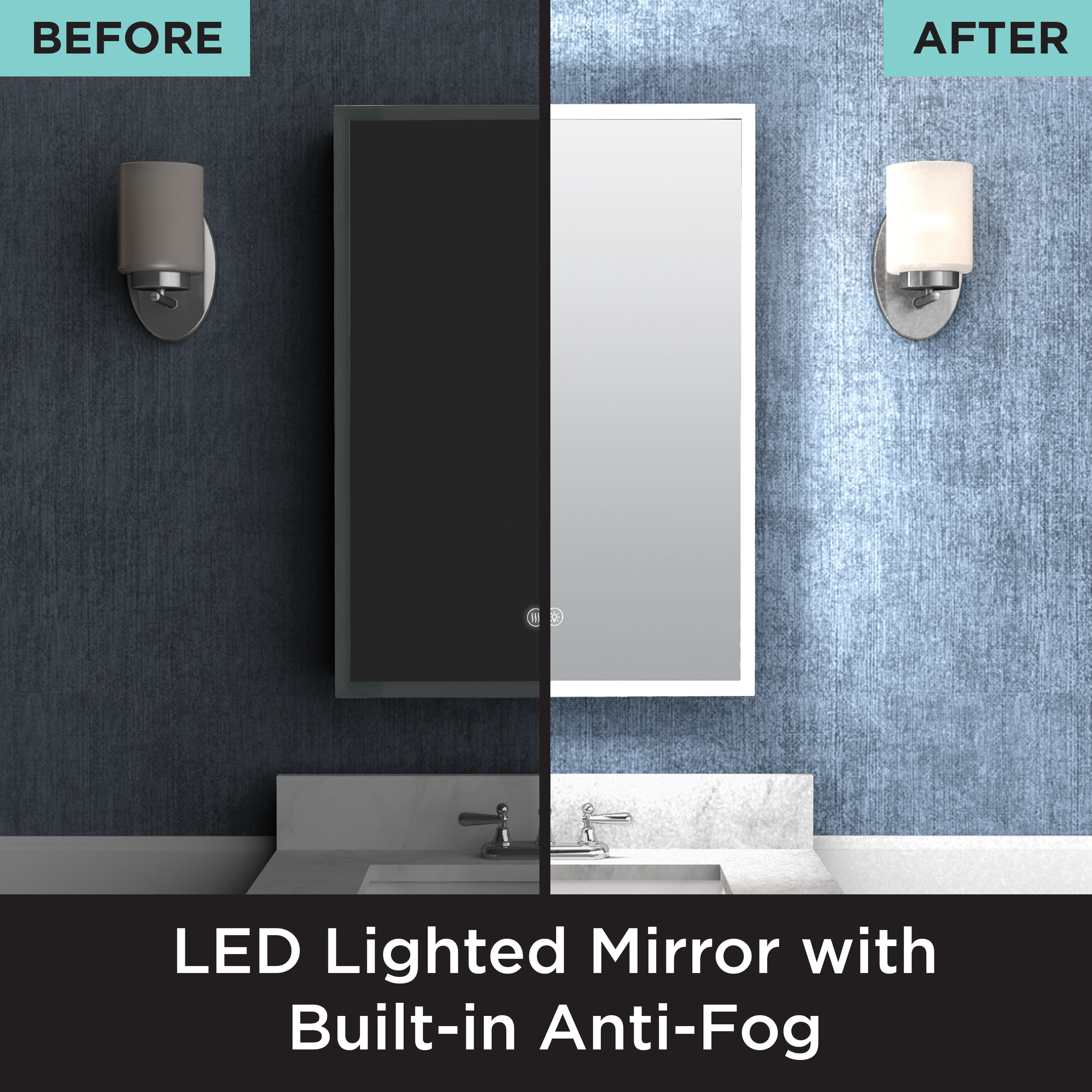 Designer Series by Zenna Home Edge-Lit LED Framed Mirror Medicine Cabinet in Aluminum, with Left-Hinged Door