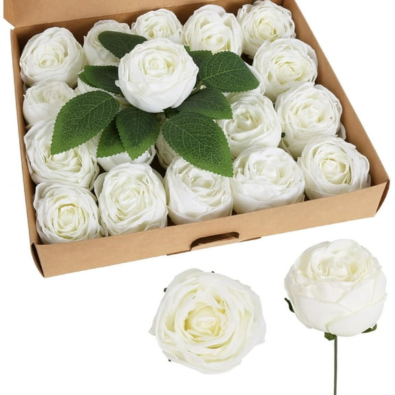 White Artificial Flower Heads Vintage White Roses Ivory Flowers Artificial for Decorations for Wedding Cake Flowers Bulk White Rlowers Fake Flower Wall Decor (White)