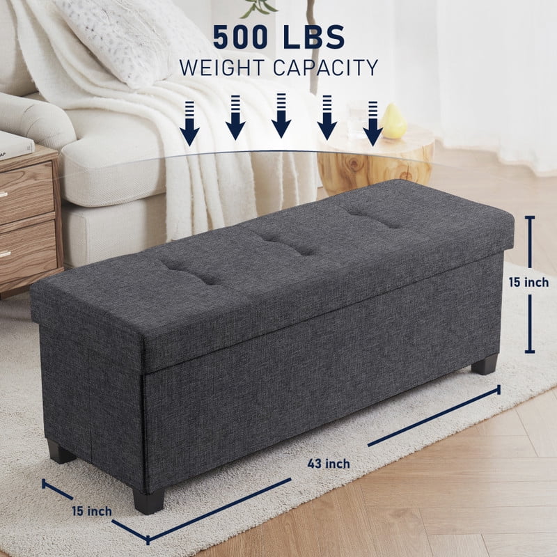 Ornavo Home 43 Inch Folding Storage Ottoman with Storage Bench, Long Large Storage Ottoman Bench, Storage Chest, Foot Rest Stool, Bedroom Bench with Storage