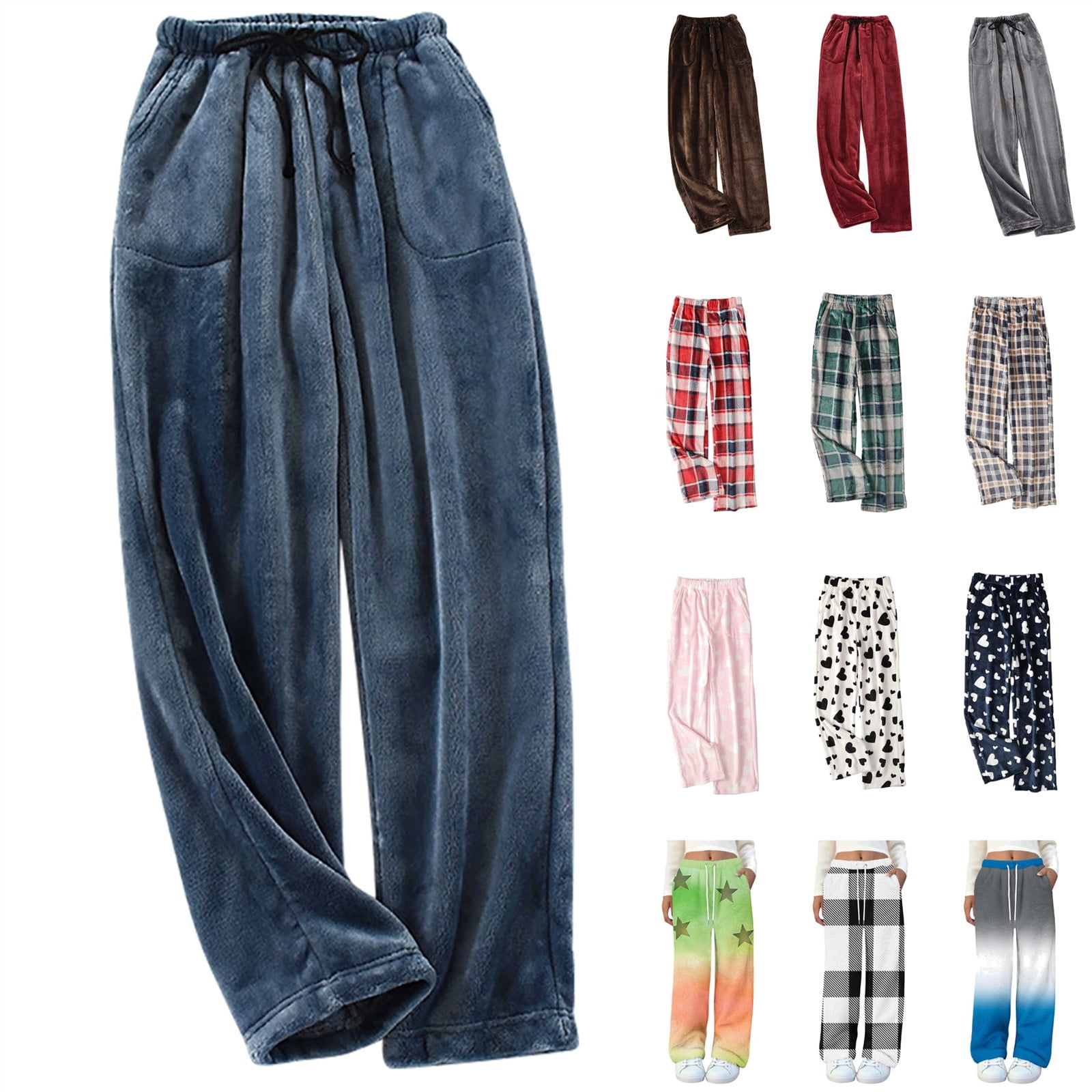 QATAINLAV Womens Winter Warm Flannel Pajama Pants Casual Elastic Fleece Pj Bottoms Christmas Plaid Sleep Trousers with Pockets Army Green S