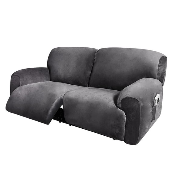ULTICOR Extra Wide 75-100"" 2 Seater Reclining Sofa Slipcover Velvet Stretch 6-Piece Soft Washable (Dark Grey)