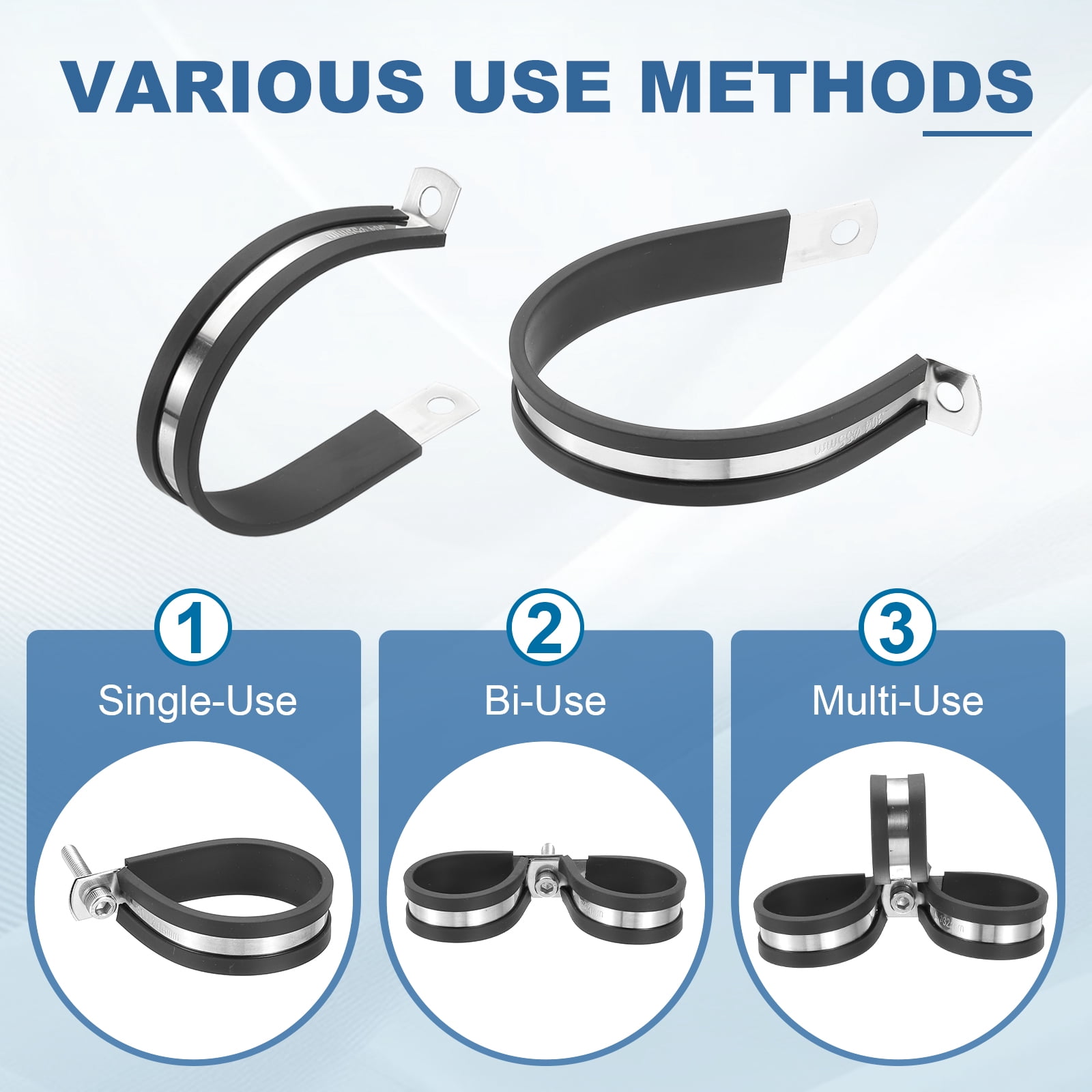 Uxcell Cable Clamp, Stainless Steel Rubber Cushioned Insulated Pipe Clamps for Tube Hose Cable Installation 2-3/16 Inch