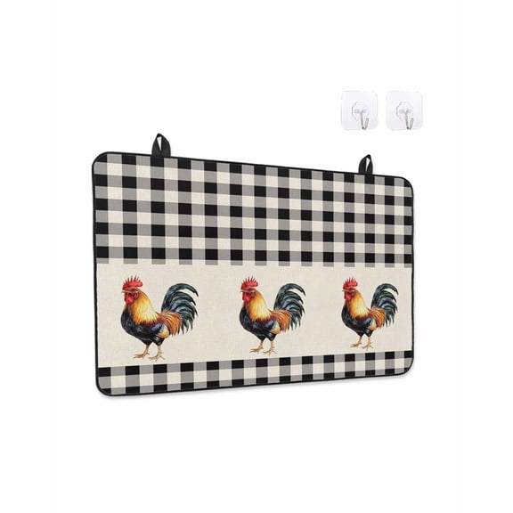 Stove Top Covers for Electric Stove, Black White Plaid Rooster Glass Stovetop Cover Protector, Vintage Farmhouse Checkered Rustic Induction Cooktop Protector Oven Mat for Kitchen Countertop 24"x21"