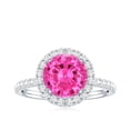 thumbnail image 4 of Rosec Jewels Lab Grown Pink Sapphire Ring with Diamond Halo for Women - AAAA Grade, 925 Sterling Silver, US 4.00, 4 of 8